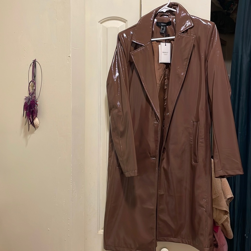 Patent brown coat
